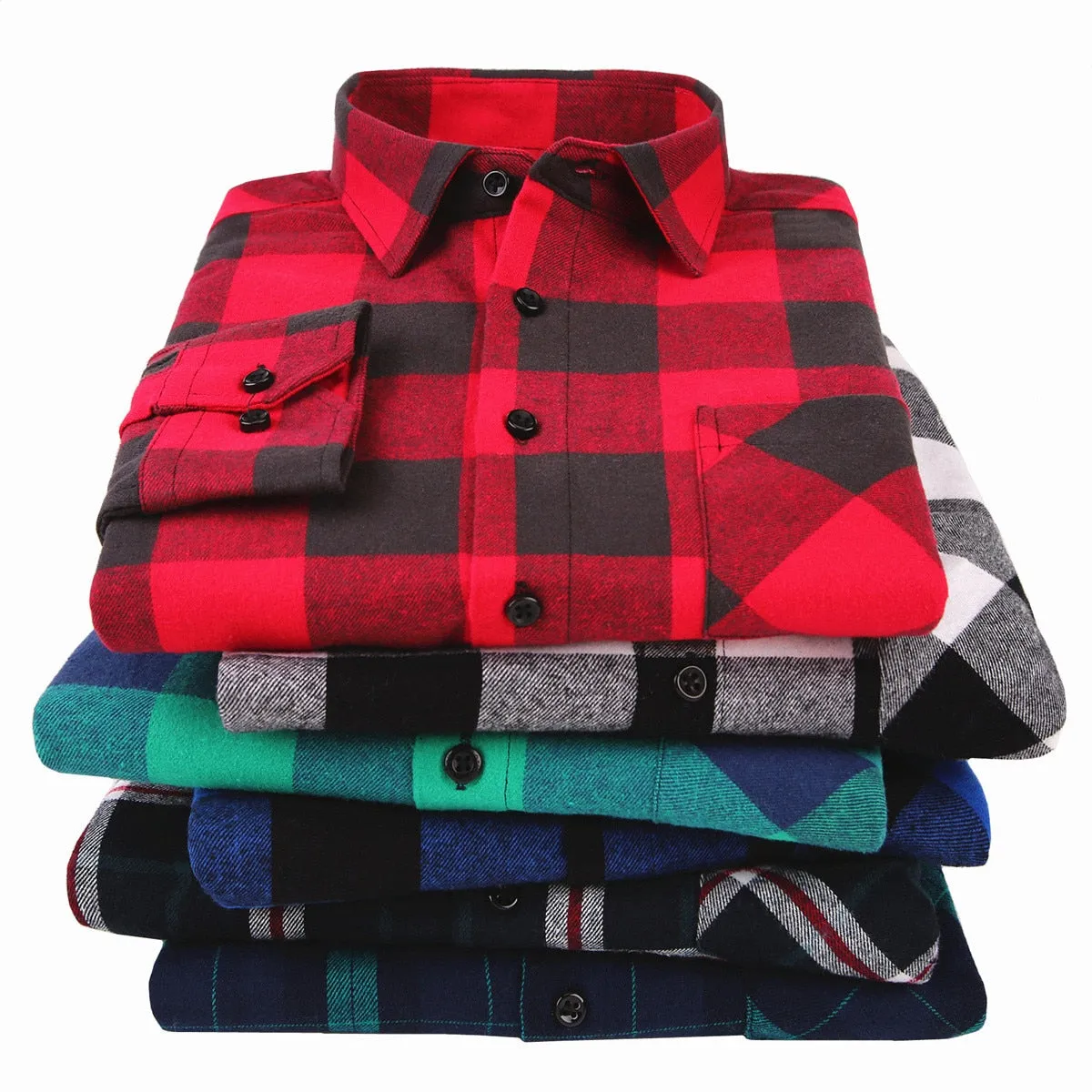100% Cotton Flannel Men's Plaid Shirt Slim Fit Spring Autumn Male Brand Casual Long Sleeved Shirts Soft Comfortable 4XL 5XL 6XL