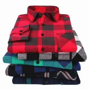 100% Cotton Flannel Men's Plaid Shirt Slim Fit Spring Autumn Male Brand Casual Long Sleeved Shirts Soft Comfortable 4XL 5XL 6XL