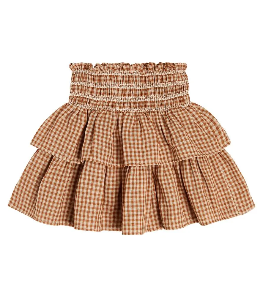 Akiko cotton ruffled plaid skirt C'era una volta, white