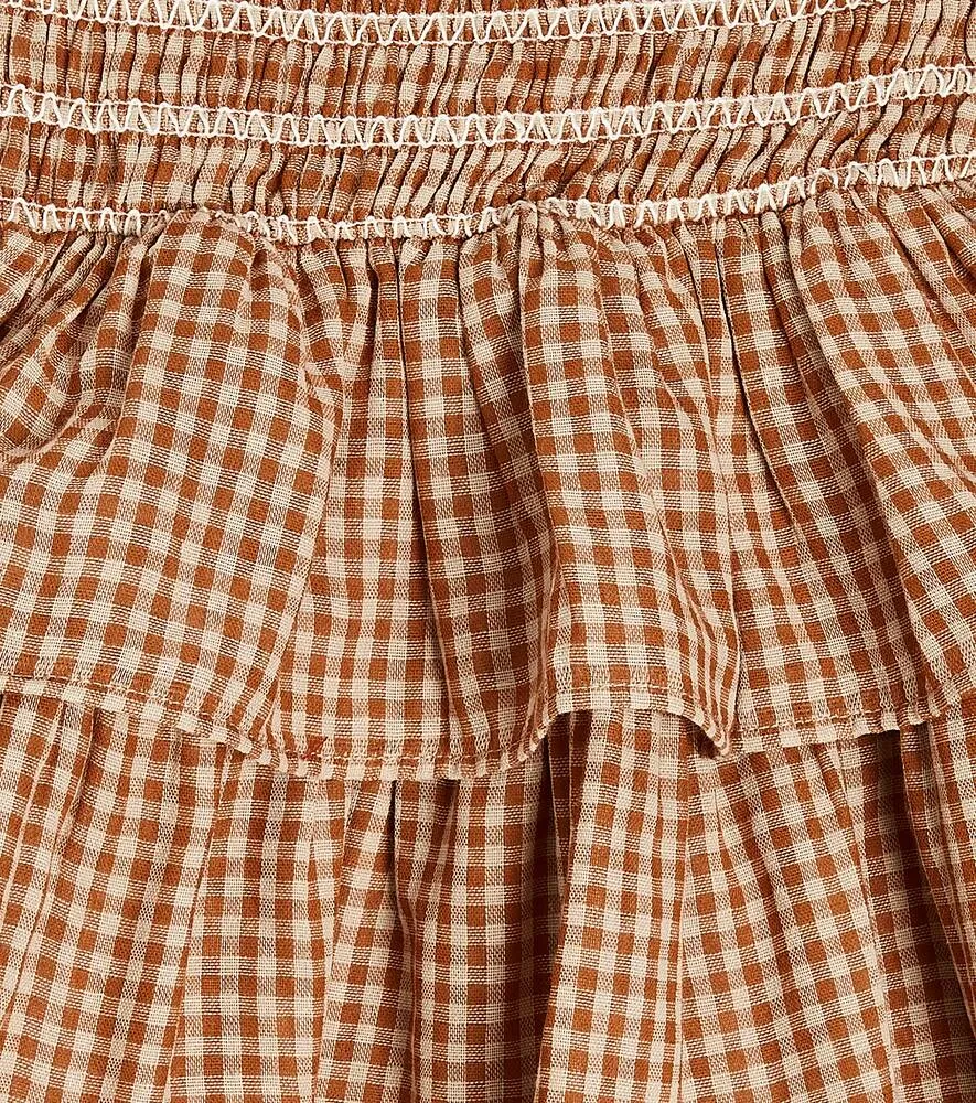 Akiko cotton ruffled plaid skirt C'era una volta, white