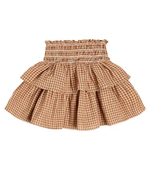 Akiko cotton ruffled plaid skirt C'era una volta, white