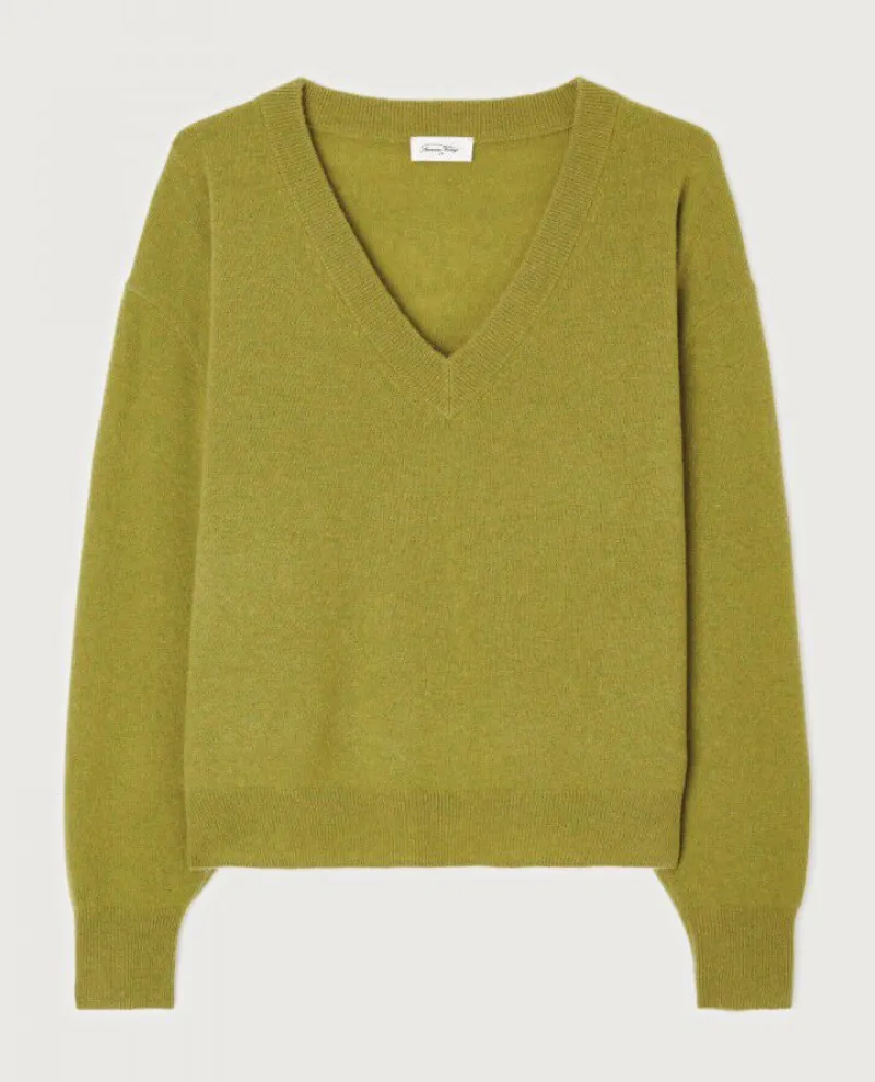 American Vintage Raxow Chameleon Green V-Neck Knit