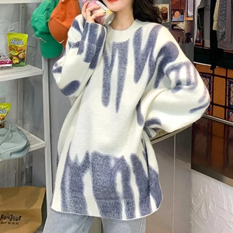Amozae- Knitted Sweaters Women Casual Pullover Fashion Argyle Sweater Winter College Style Loose Top Woman Jumper Sueter De Mujer
