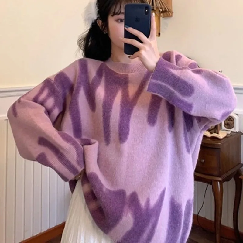 Amozae- Knitted Sweaters Women Casual Pullover Fashion Argyle Sweater Winter College Style Loose Top Woman Jumper Sueter De Mujer