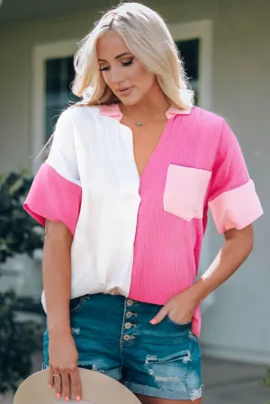 *APP EXCLUSIVE* Color Block Textured Johnny Collar Blouse