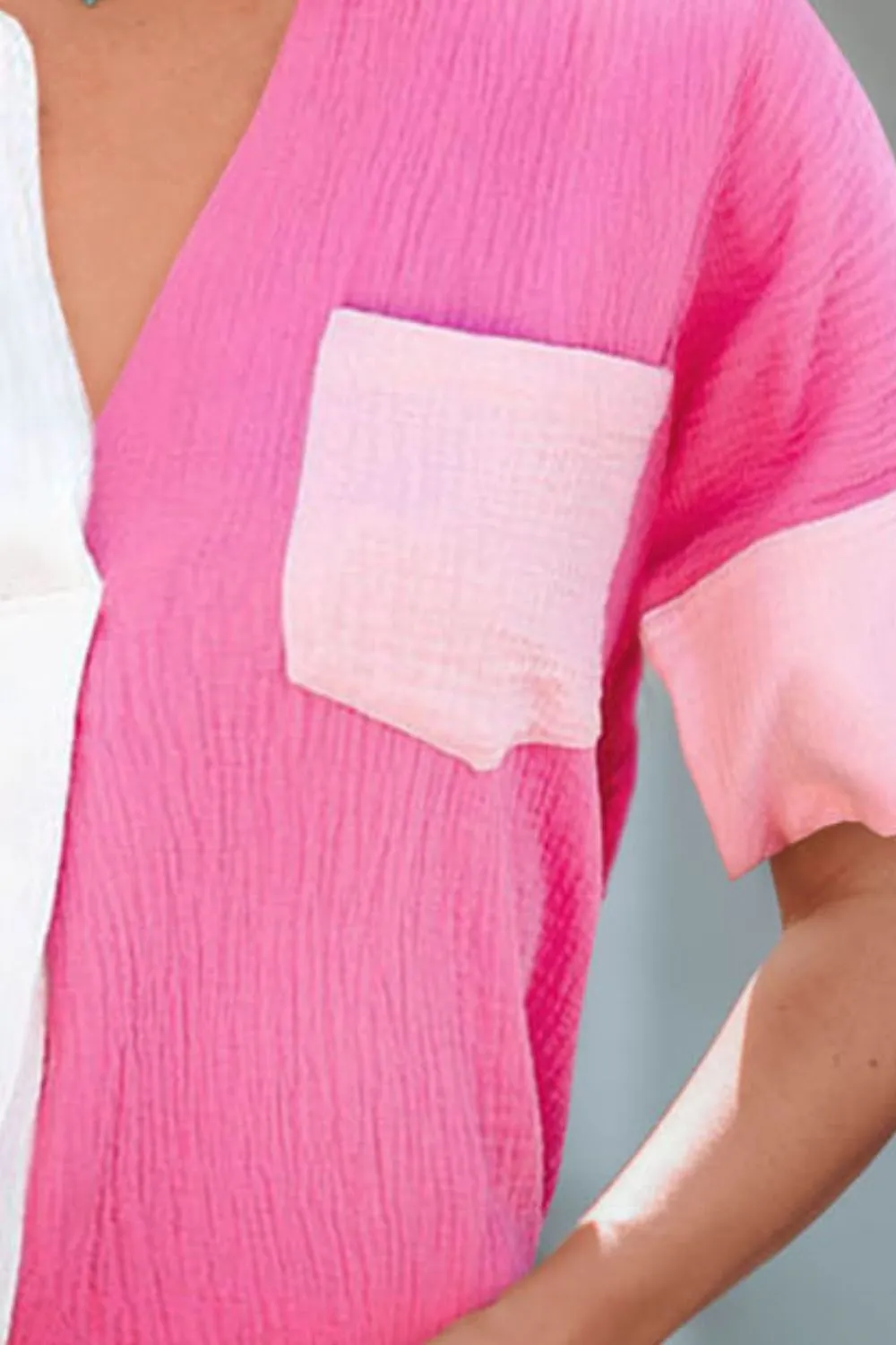 *APP EXCLUSIVE* Color Block Textured Johnny Collar Blouse