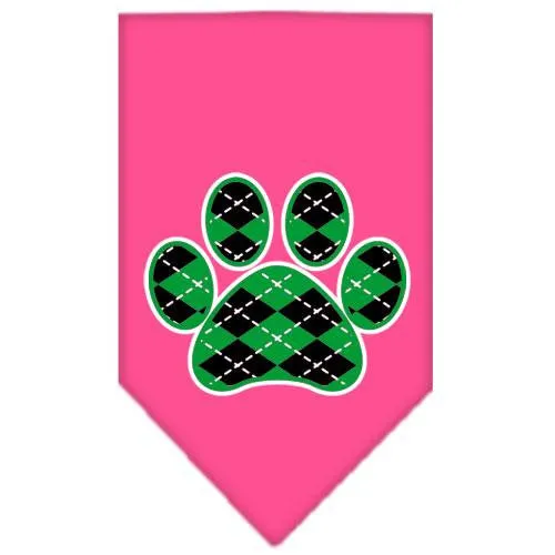 Argyle Paw Green Screen Print Bandana Bright Pink Small