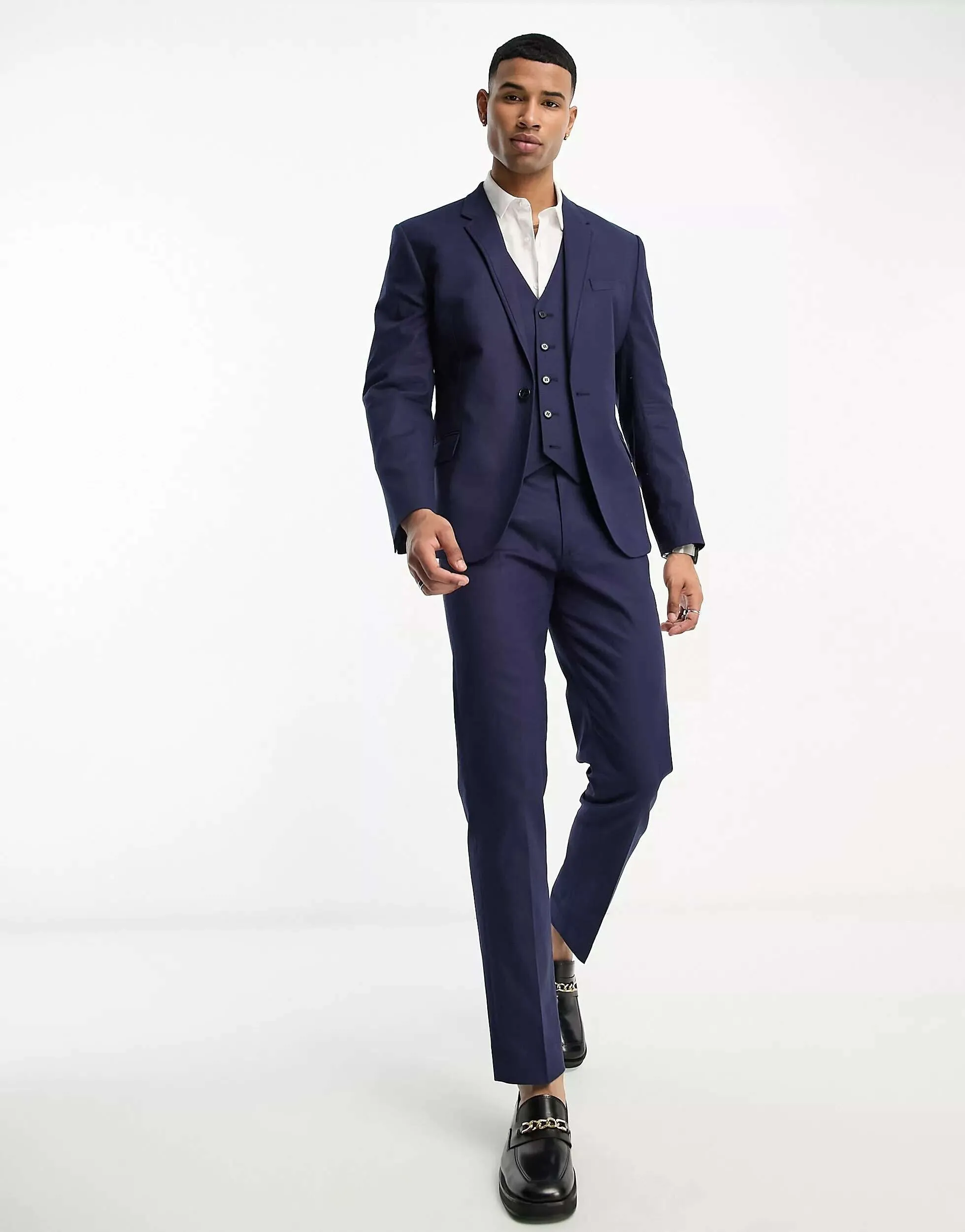 ASOS Slim Linen Blazer in Navy