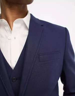 ASOS Slim Linen Blazer in Navy