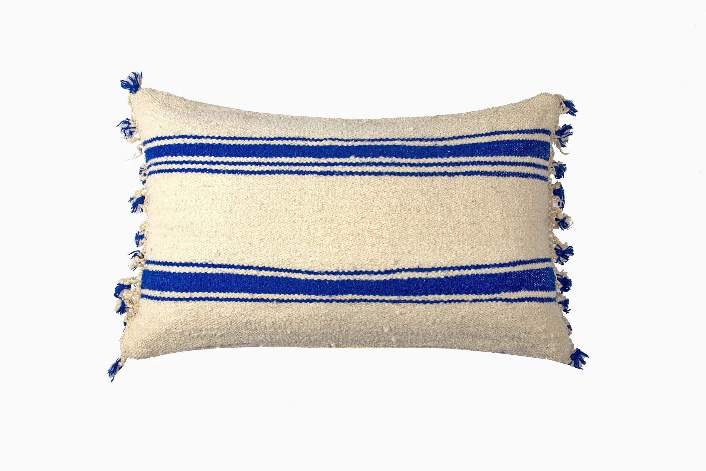 BERBER POM POM CUSHION RECTANGULAR BLUE