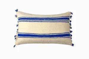 BERBER POM POM CUSHION RECTANGULAR BLUE