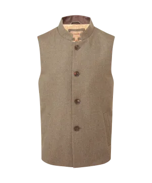 Berwick Nehru Tweed Waistcoat - Loden Green Herringbone Tweed