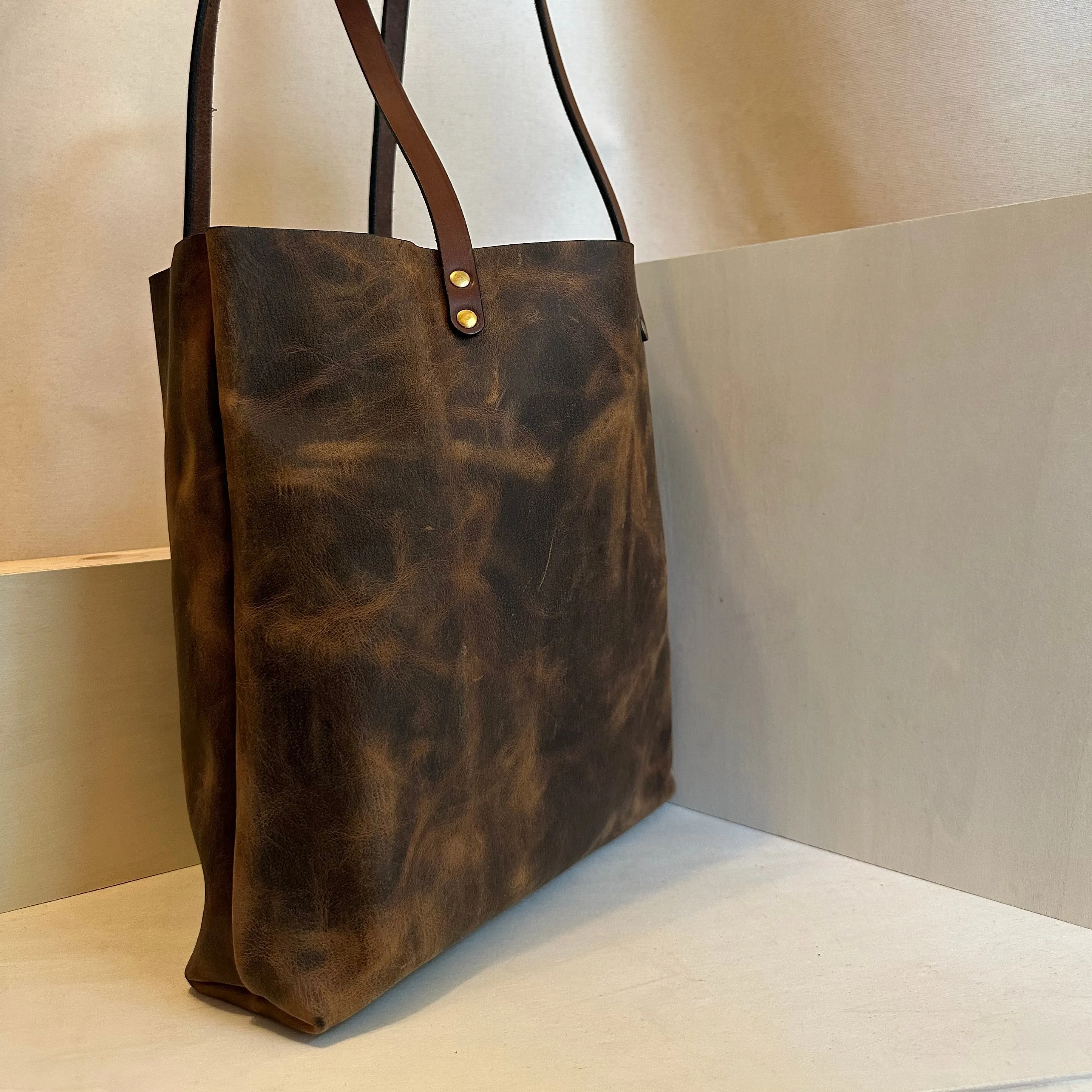 Brown Pull up EDC Slim Leather Tote Bag