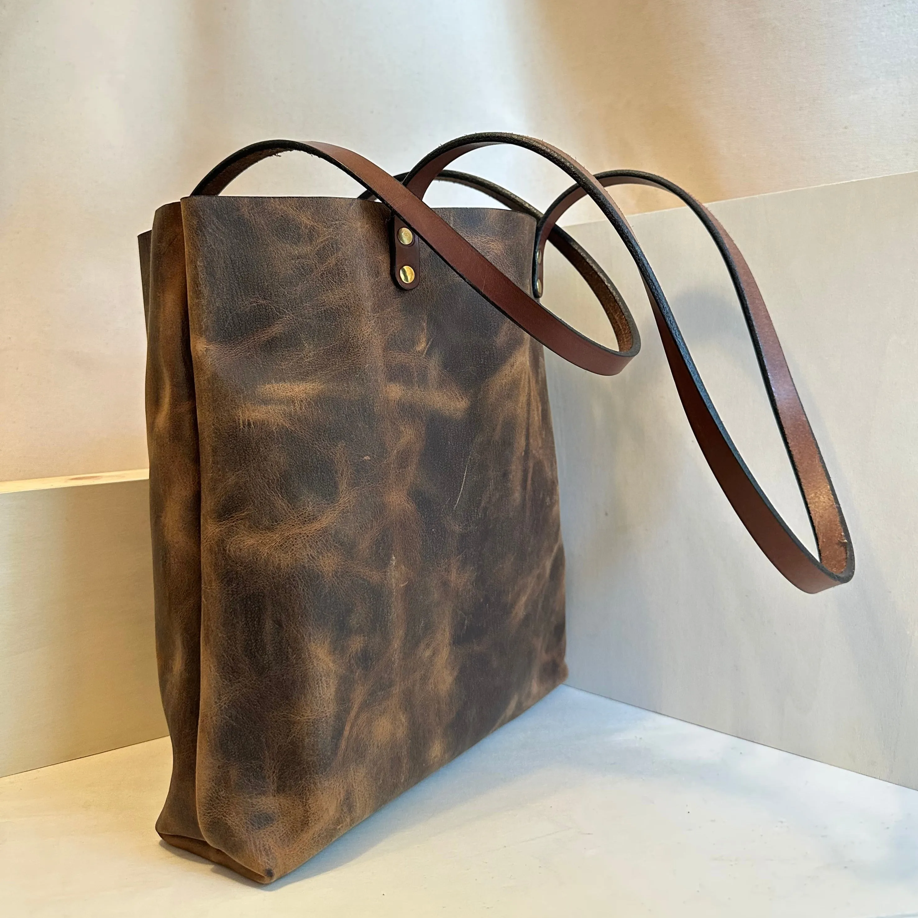 Brown Pull up EDC Slim Leather Tote Bag