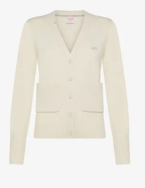 CARDIGAN SOLID L/S BIANCO PANNA