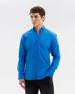 Cobalt Blue Oxford with Mind Maps Accents Button-Down Shirt