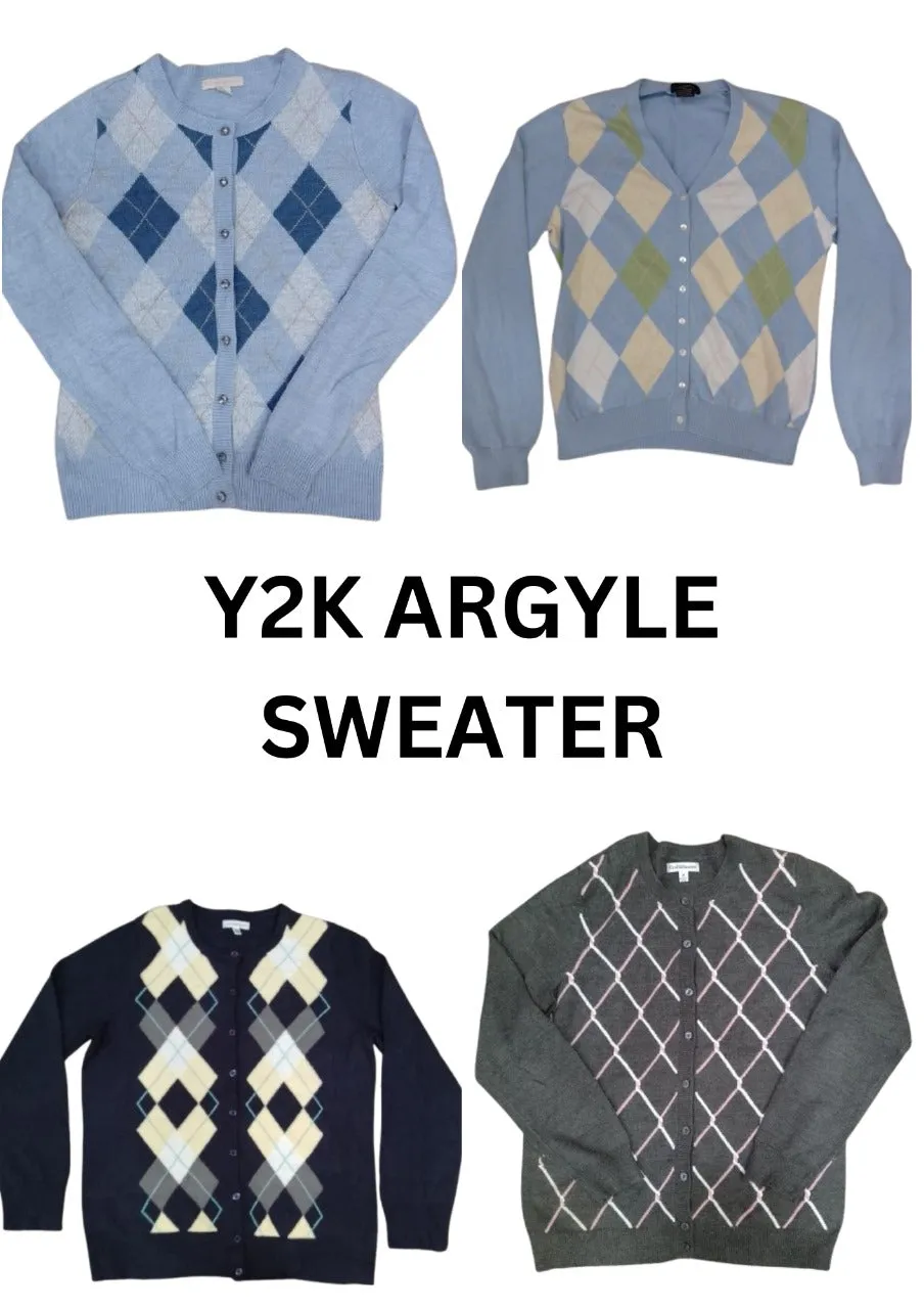 CR2696 Y2K Argyle Sweaters - 12 Pcs