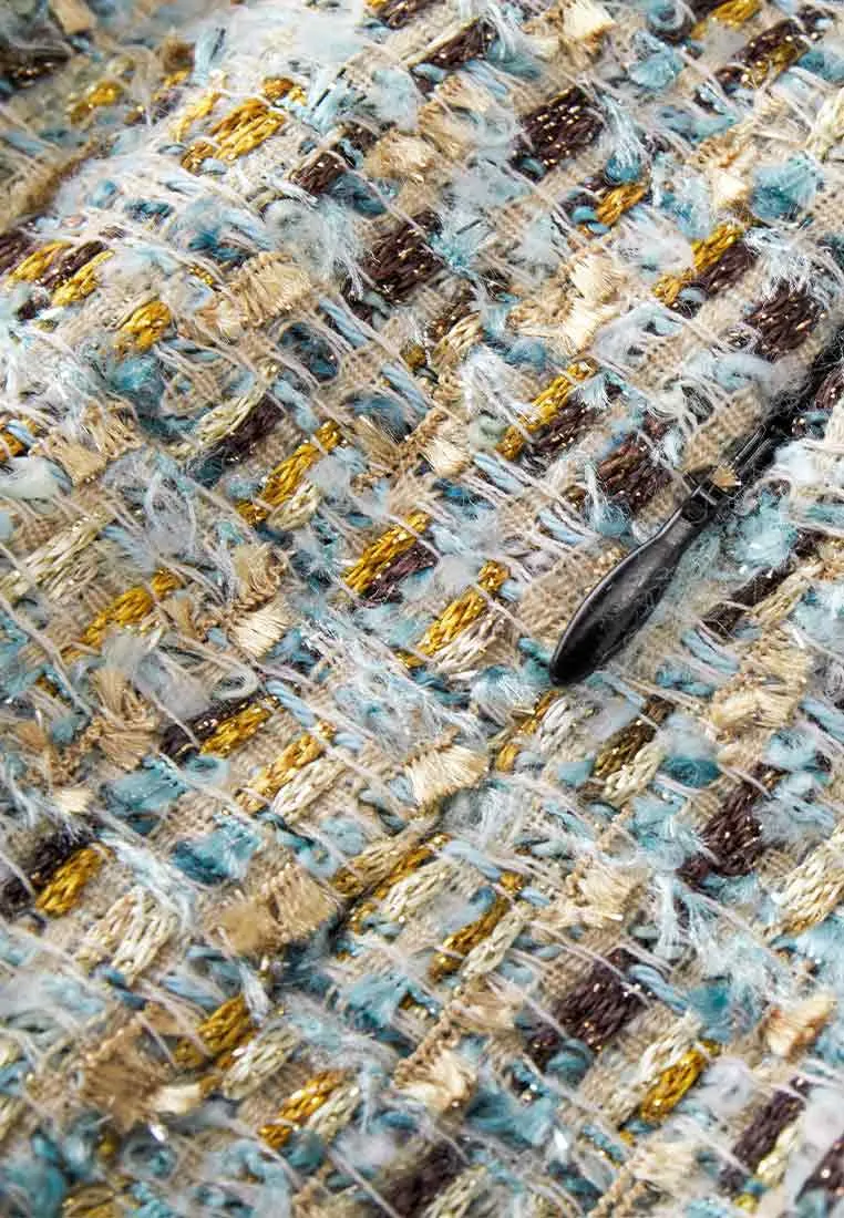 Earth Tone Blue And Gold Detailing Tweed Skirt