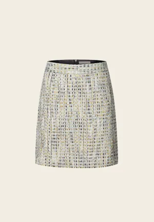 Earth Tone Blue And Gold Detailing Tweed Skirt