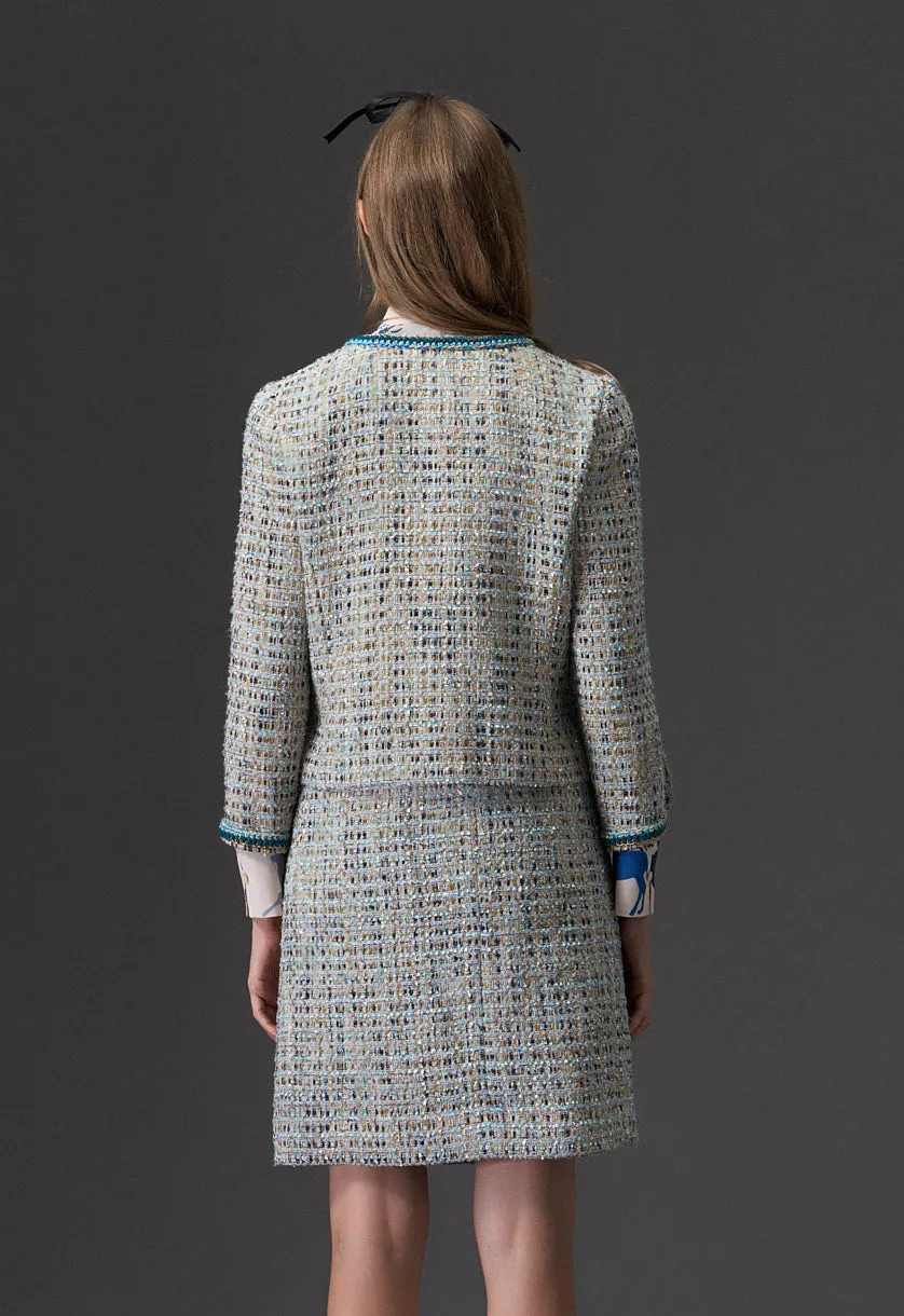 Earth Tone Blue And Gold Detailing Tweed Skirt