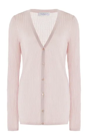 Emma Pointelle Knit Cardigan in Blush Cashmere Silk