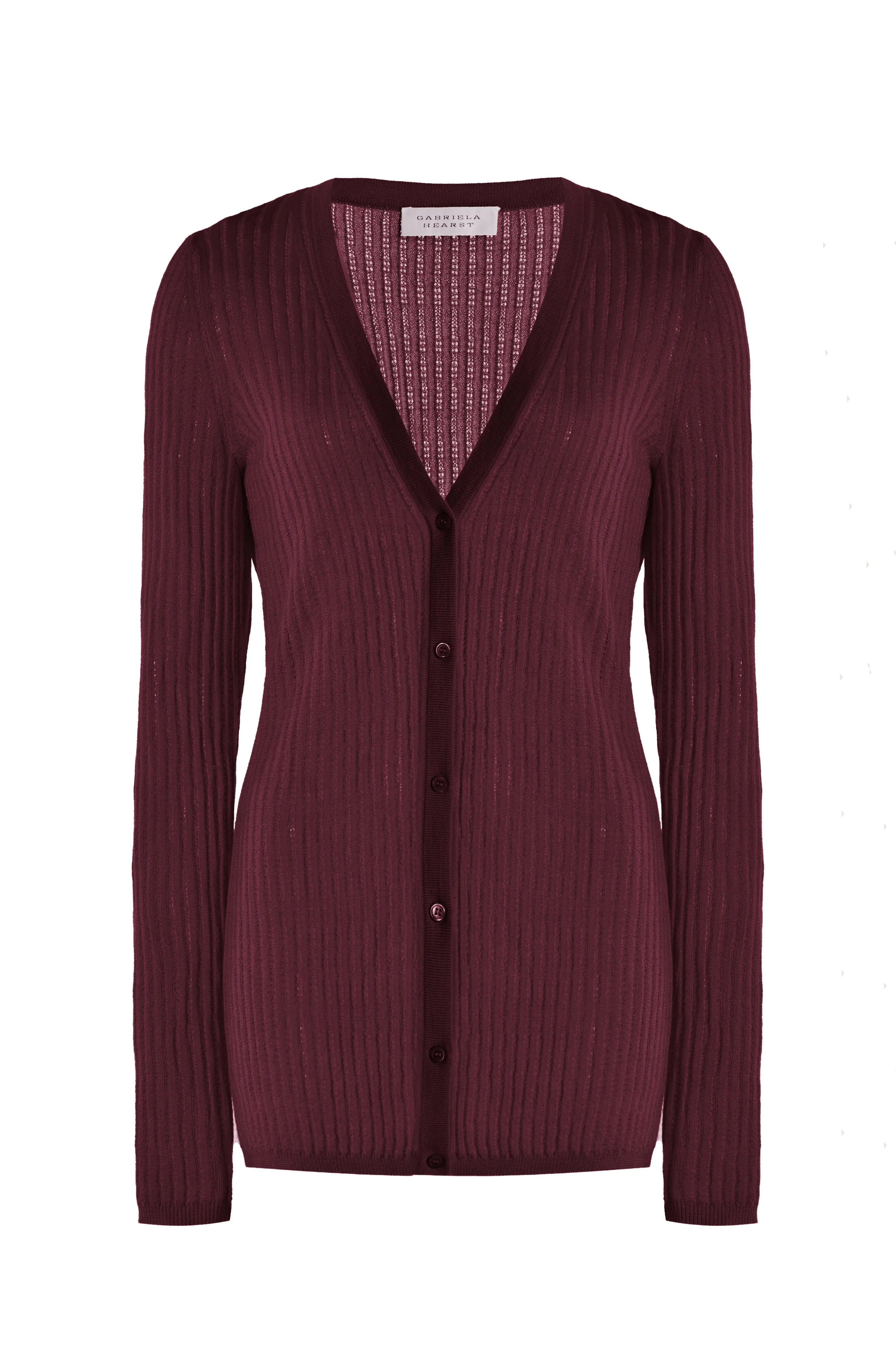 Emma Pointelle Knit Cardigan in Bordeaux Cashmere Silk