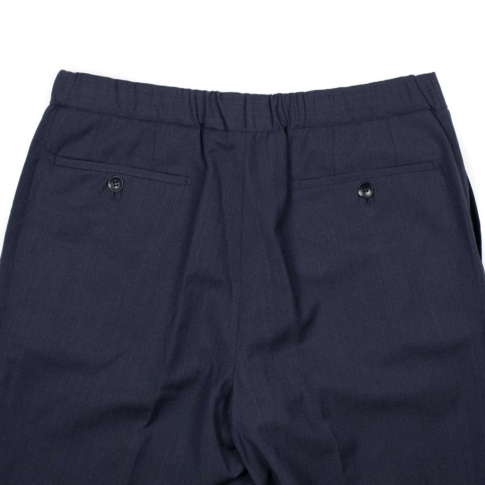 Exclusive pleated easy pants in navy wool and cotton