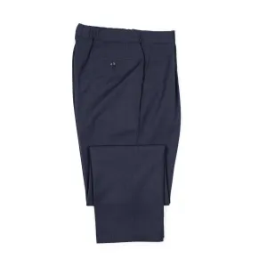 Exclusive pleated easy pants in navy wool and cotton