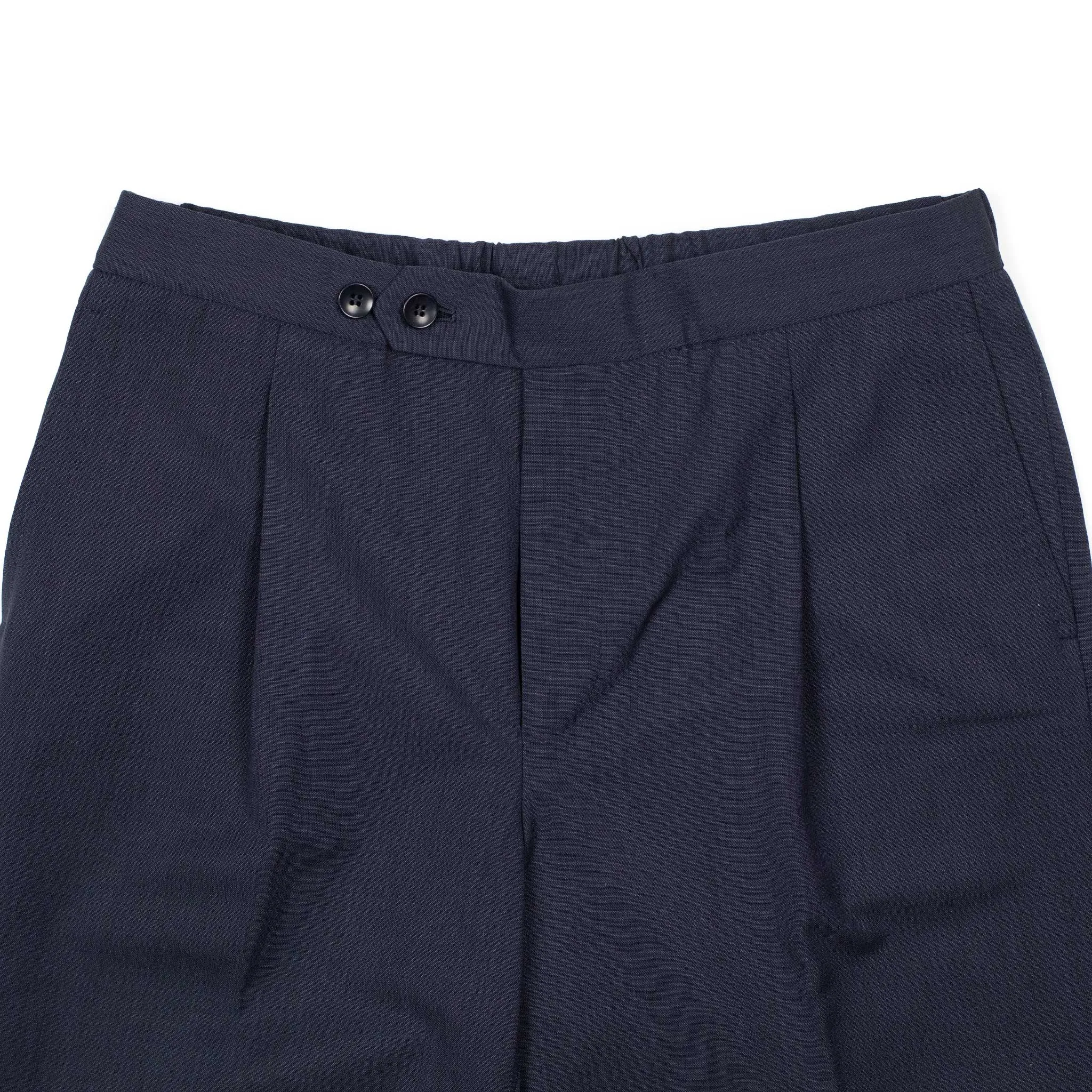 Exclusive pleated easy pants in navy wool and cotton