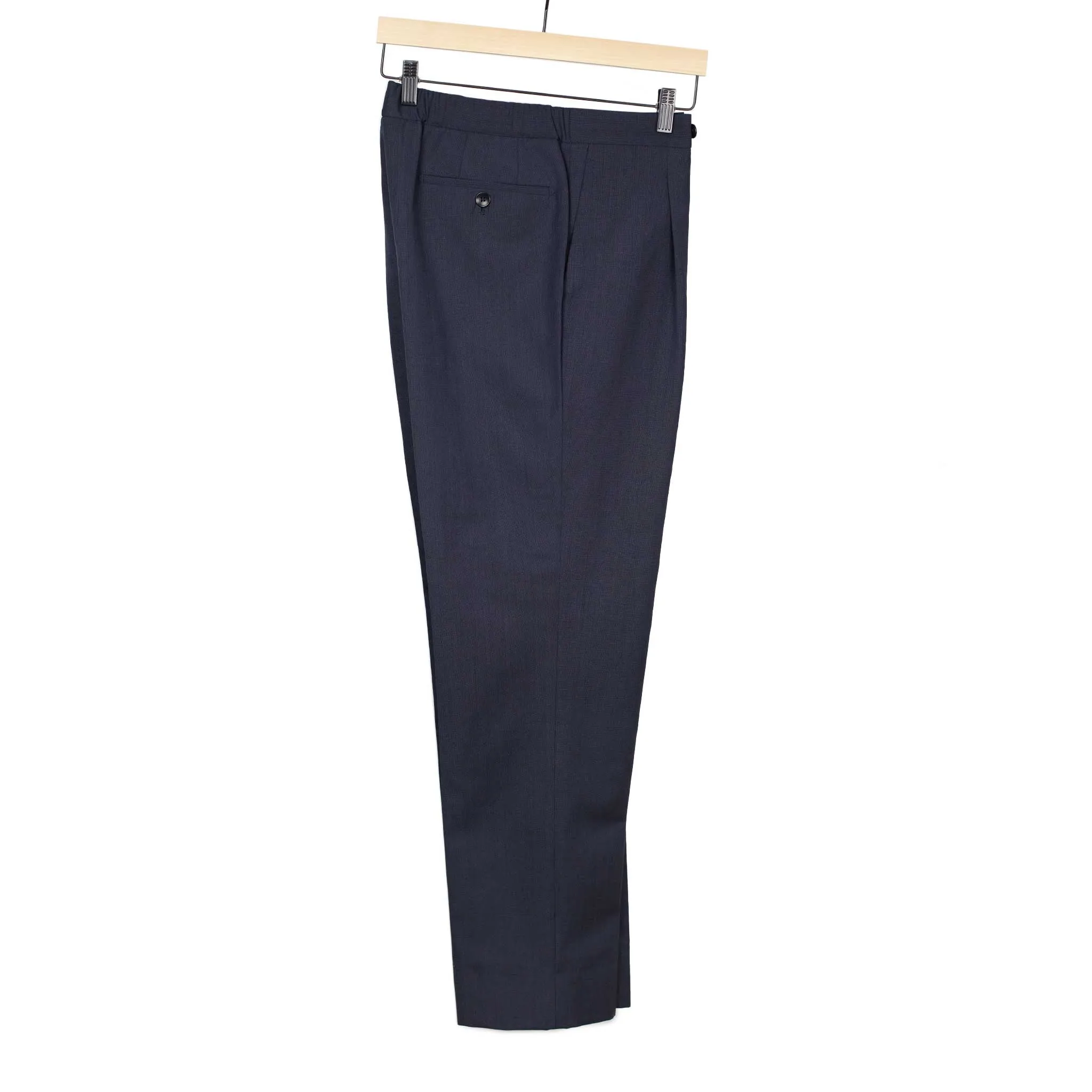 Exclusive pleated easy pants in navy wool and cotton