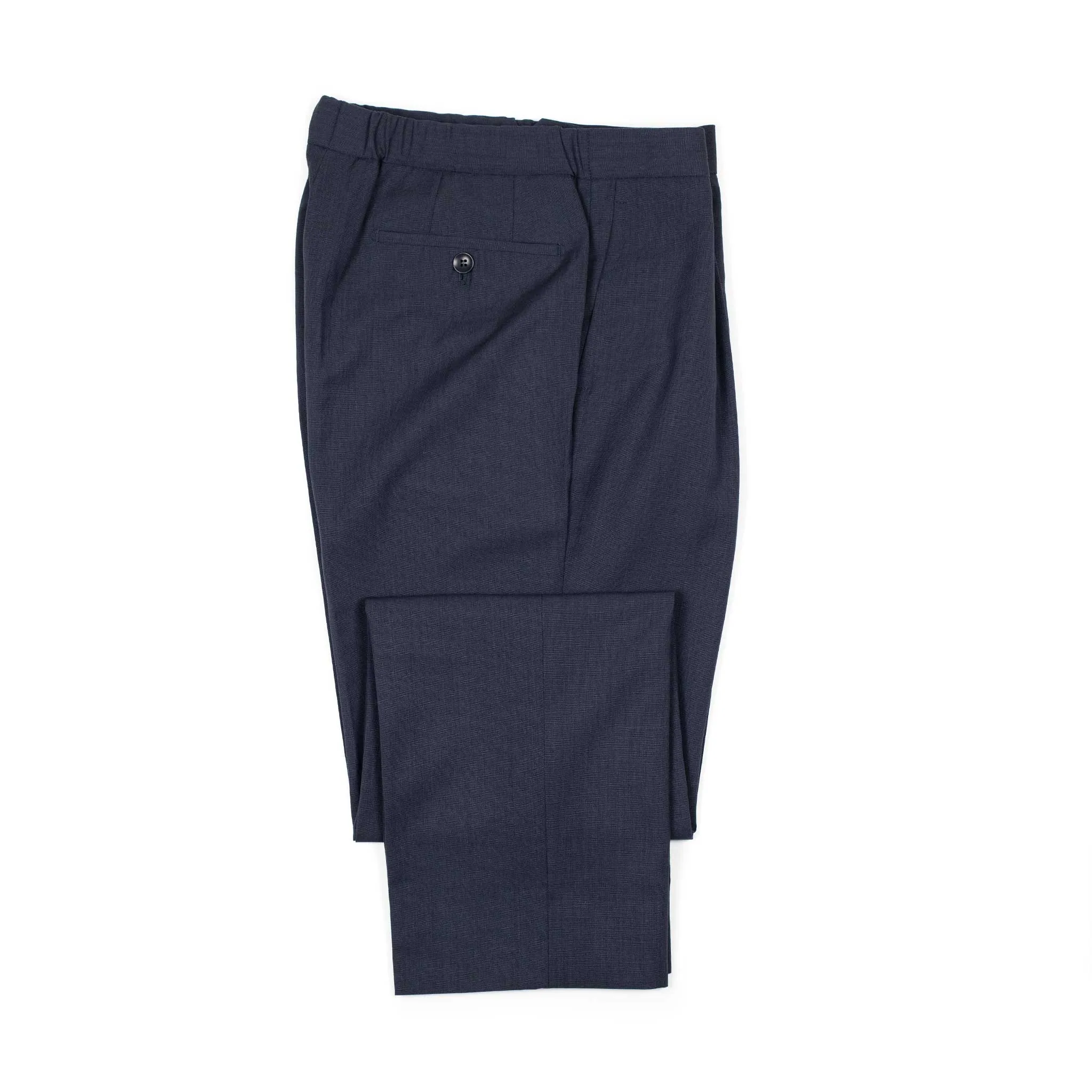 Exclusive pleated easy pants in navy wool and cotton