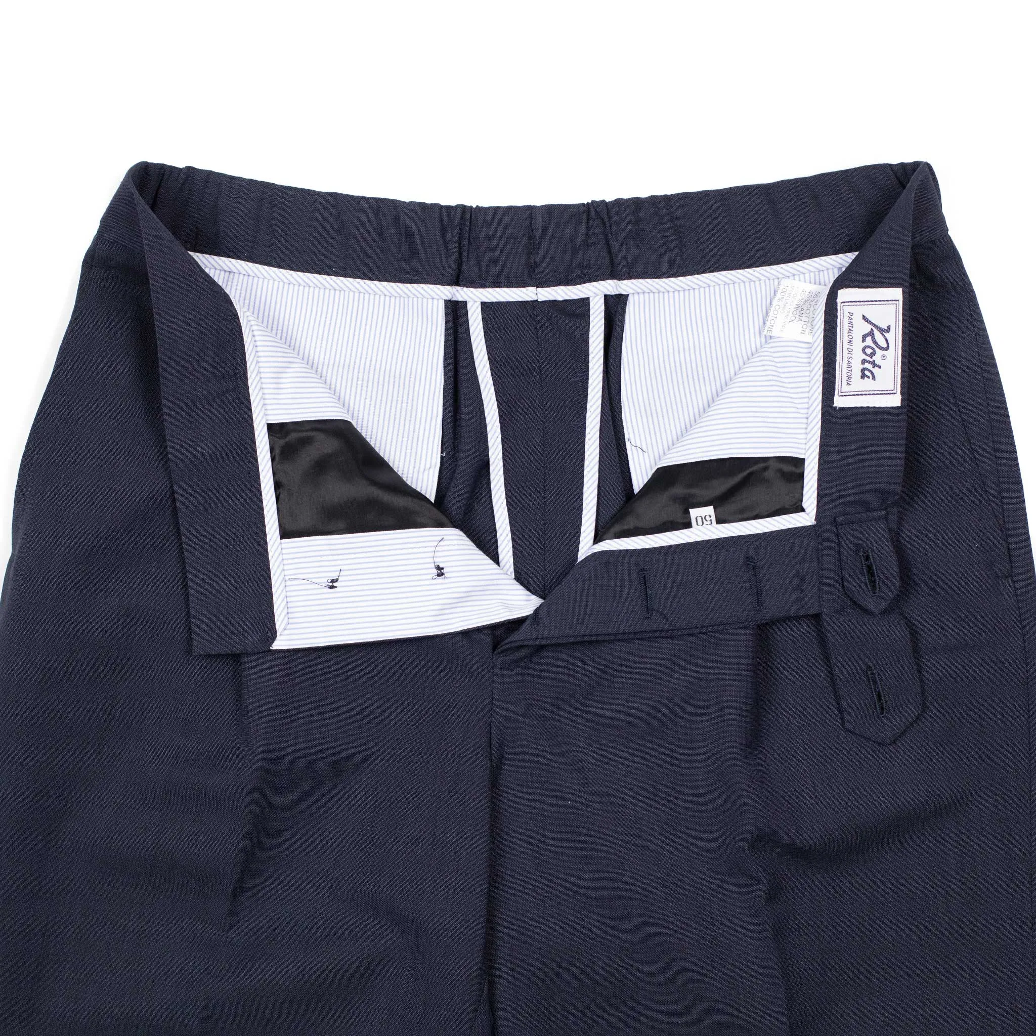Exclusive pleated easy pants in navy wool and cotton