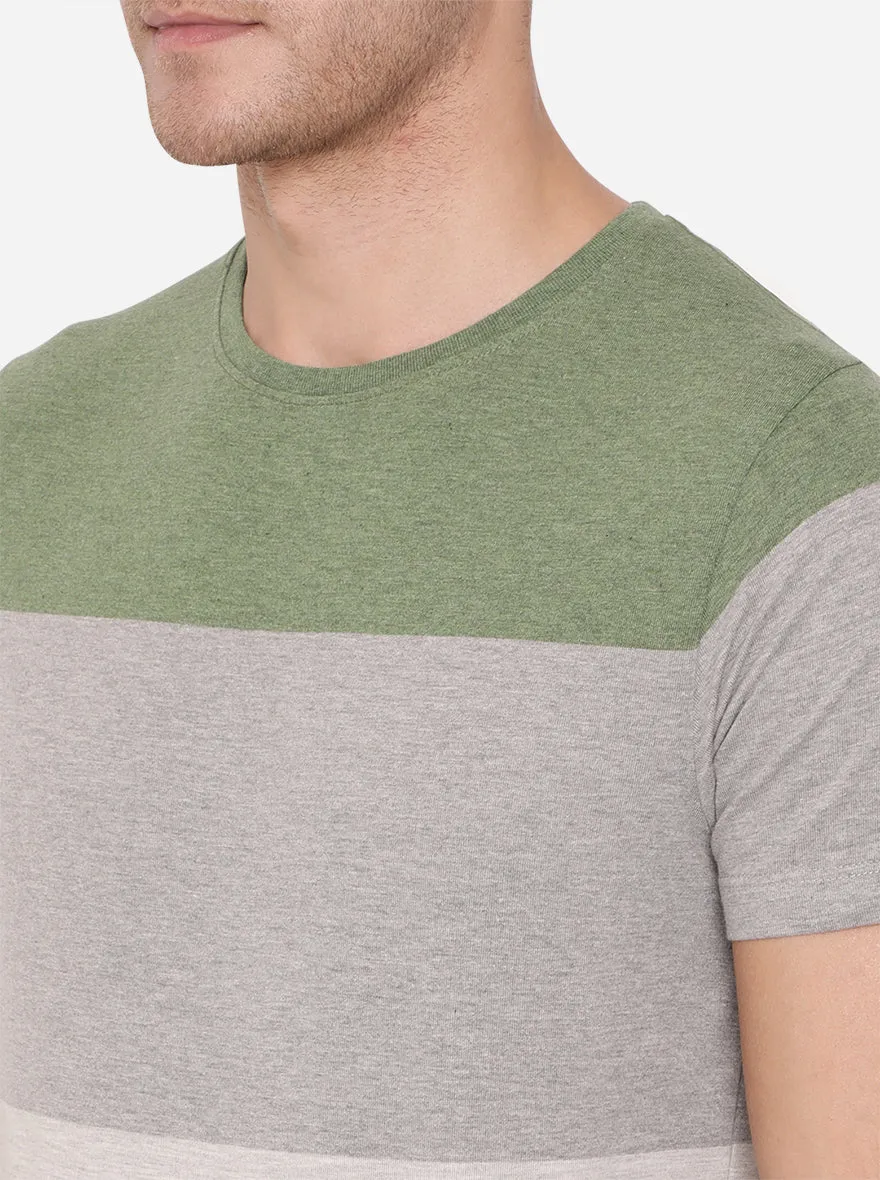 Forest Green & Grey Striped Slim Fit T-Shirt | Greenfibre