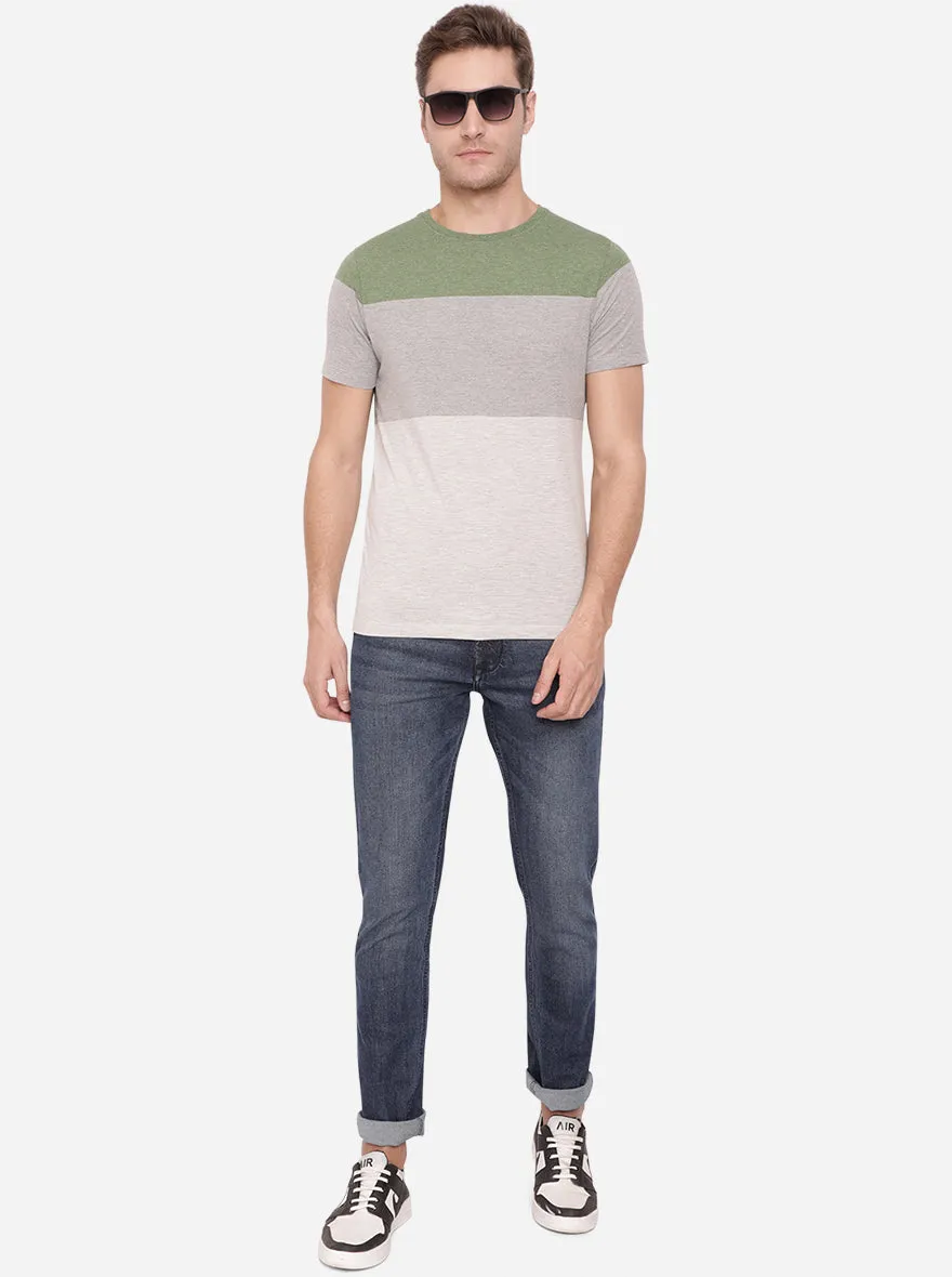 Forest Green & Grey Striped Slim Fit T-Shirt | Greenfibre