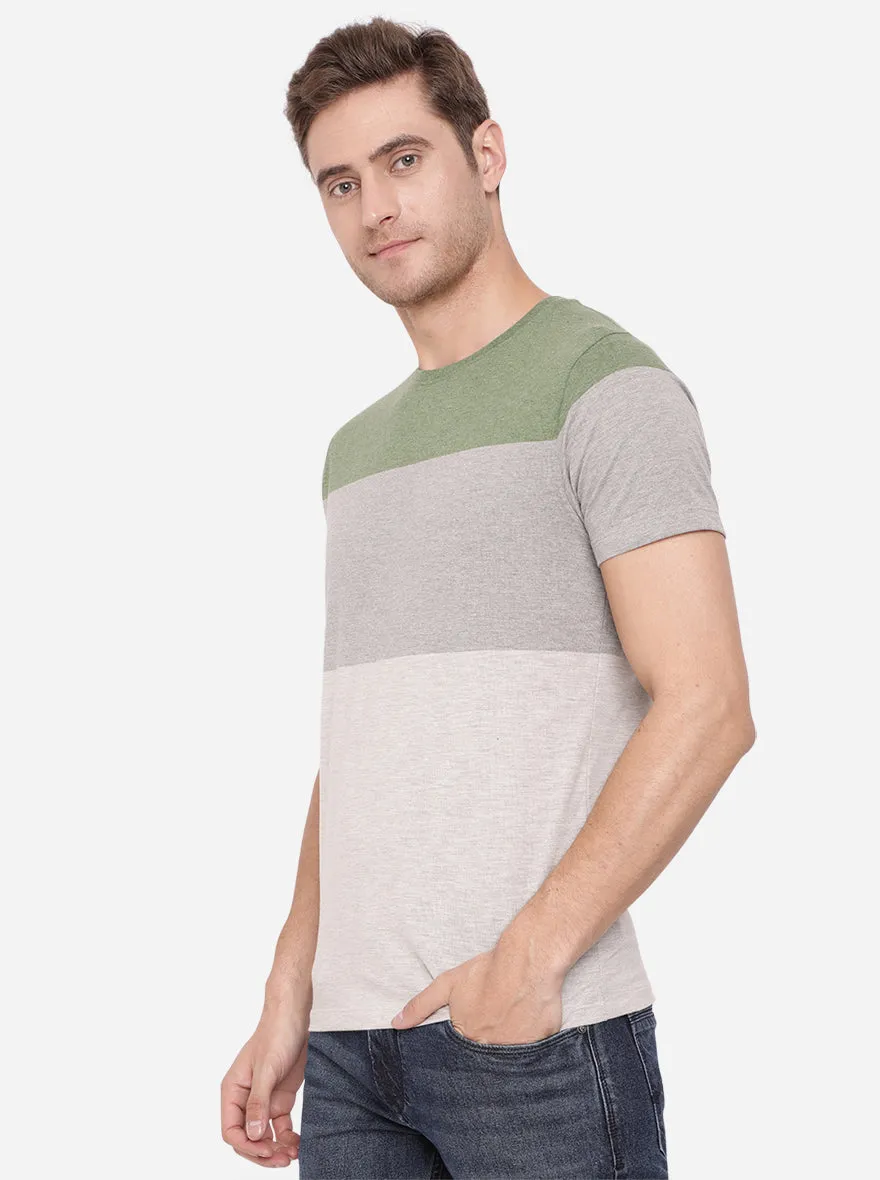 Forest Green & Grey Striped Slim Fit T-Shirt | Greenfibre
