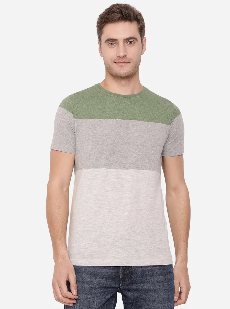 Forest Green & Grey Striped Slim Fit T-Shirt | Greenfibre