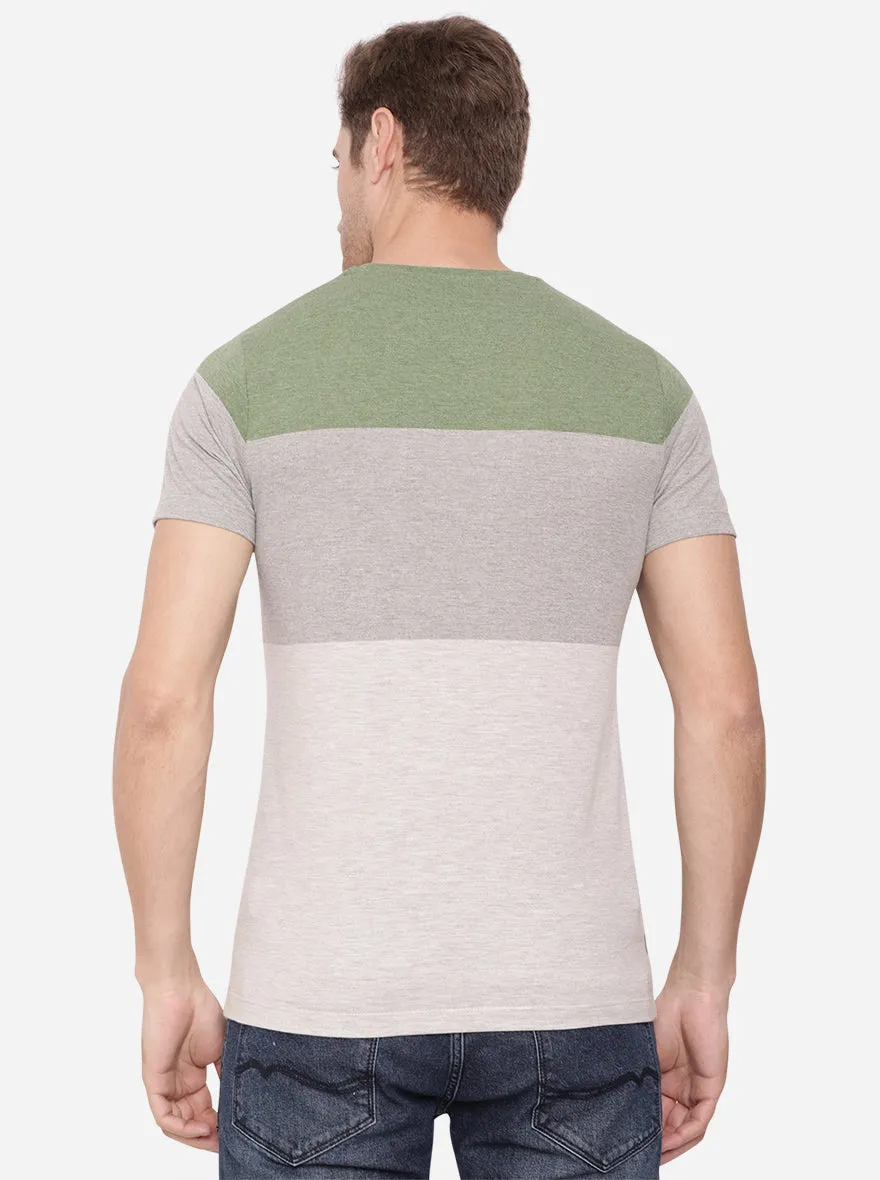 Forest Green & Grey Striped Slim Fit T-Shirt | Greenfibre