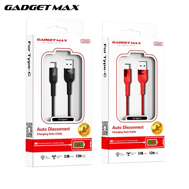 GADGET MAX GX05 TYPE-C 2.4A AUTO DISCONNECT DATA CABLE FOR TYPE-C (2.4A)(1.2M) - BLACK
