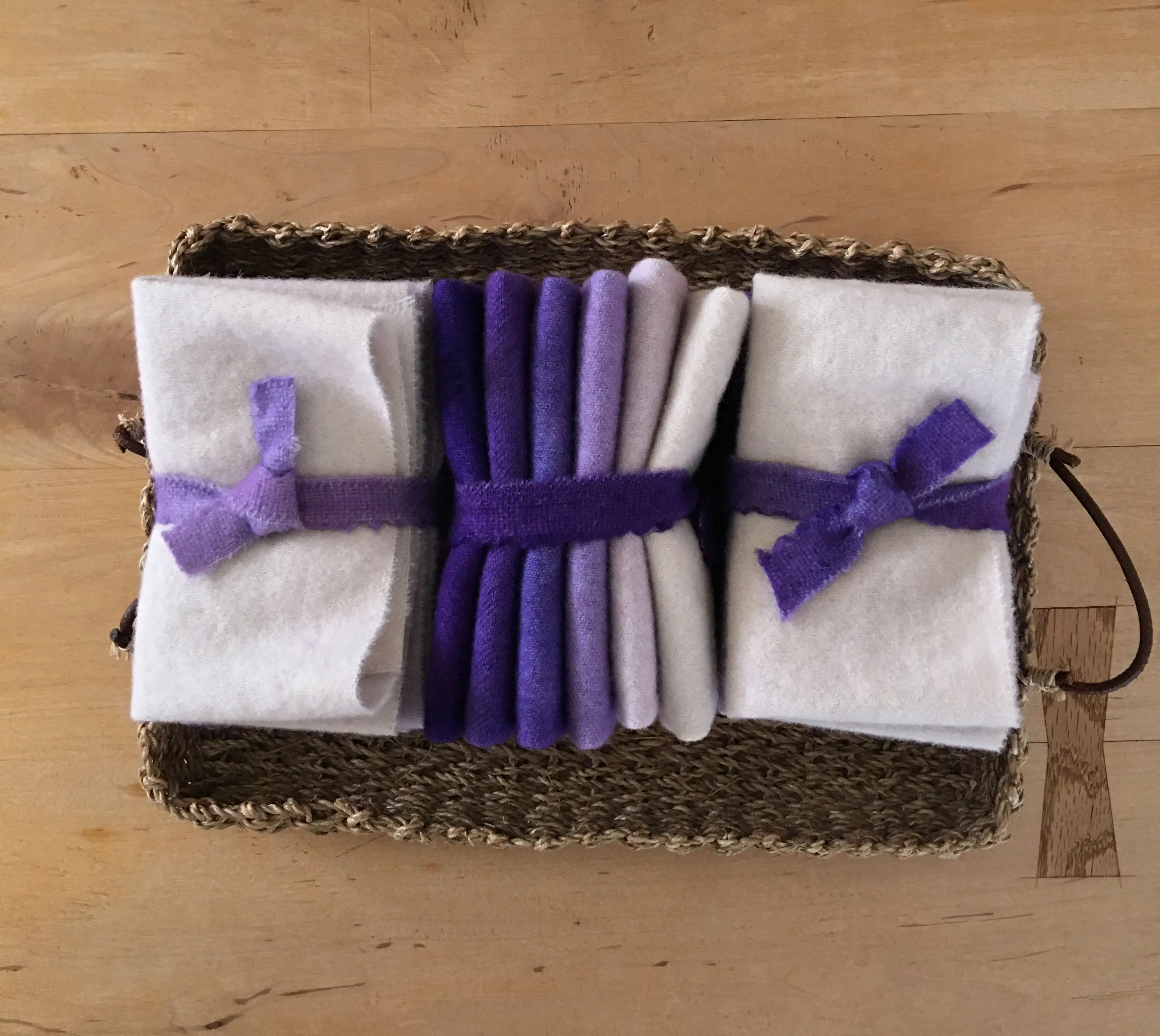 GRAPE Six Pack Bundle of Hand Dyed Wool Bundle for Rug Hooking and Wool Applique