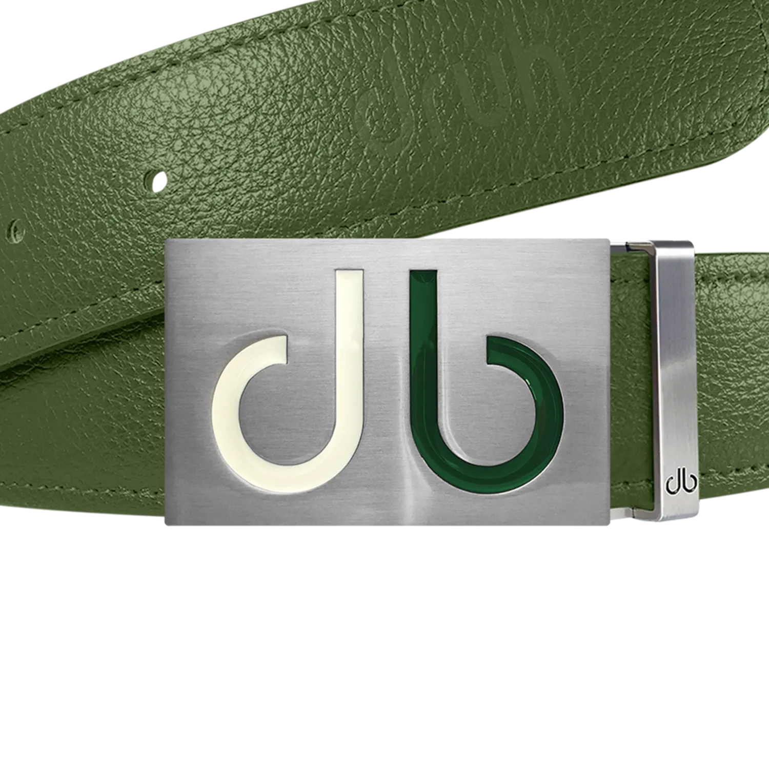 Green Full Grain Textured Leather Strap with Buckle