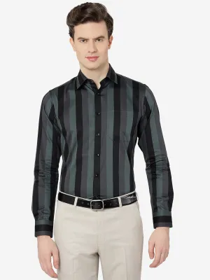 Green Multi Striped Slim Fit Formal Shirt | JadeBlue
