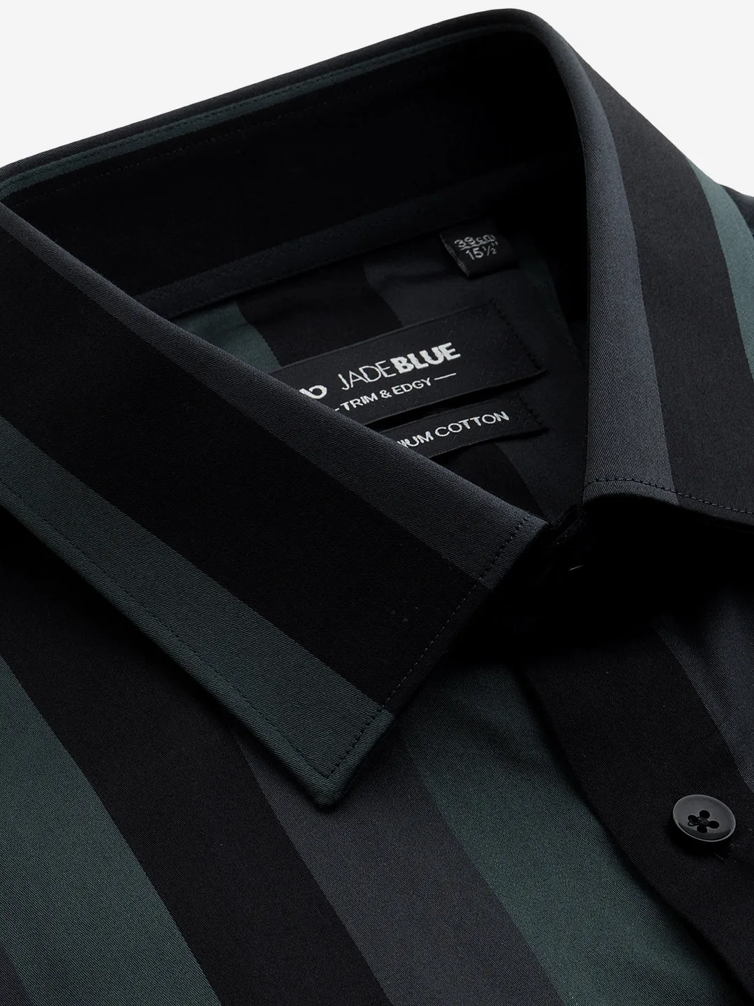 Green Multi Striped Slim Fit Formal Shirt | JadeBlue