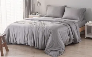 Grey Double GF 100% Organic Bamboo 300tc Luxurious sateen weave Bedding Set Duvet Cover, Extra Deep 40cm Fitted Sheet, 2 x Pillow Cases