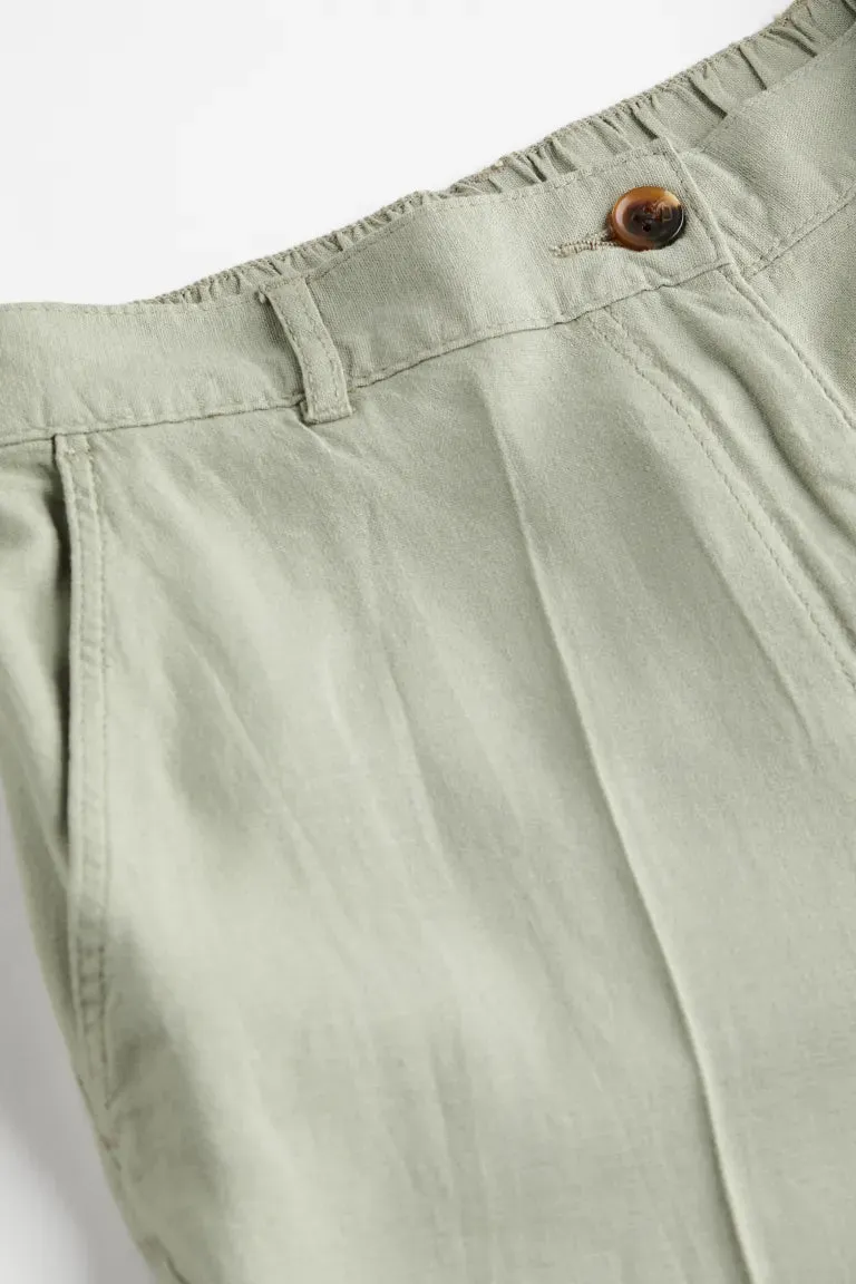 H&M Linen Twill Blend Trousers, Light Khaki Green