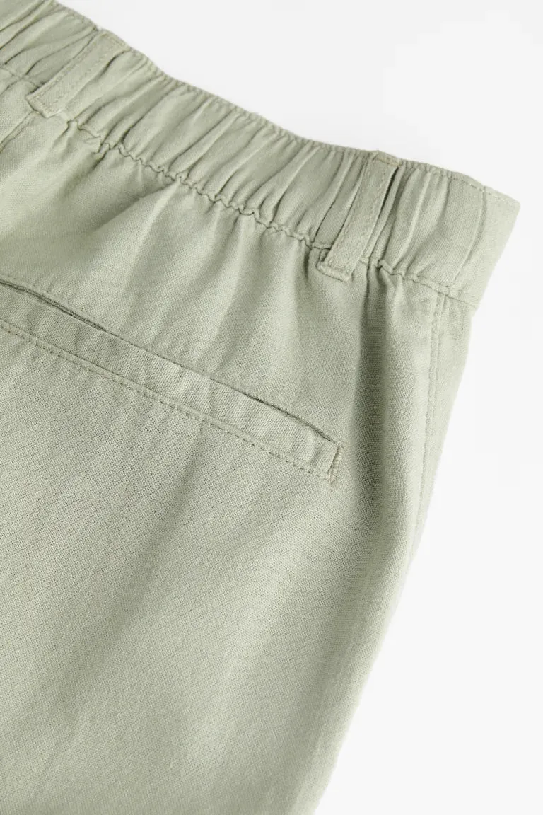 H&M Linen Twill Blend Trousers, Light Khaki Green