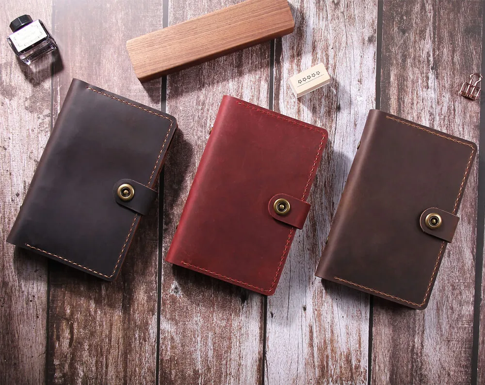 Handmade Leather Journal Notebook, A6 Ring Binder Organizer Agenda