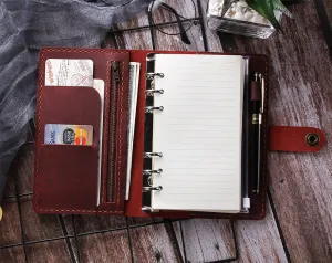 Handmade Leather Journal Notebook, A6 Ring Binder Organizer Agenda