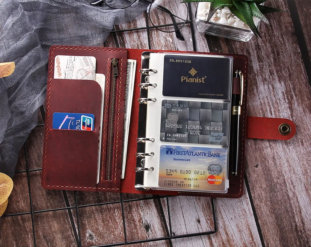 Handmade Leather Journal Notebook, A6 Ring Binder Organizer Agenda