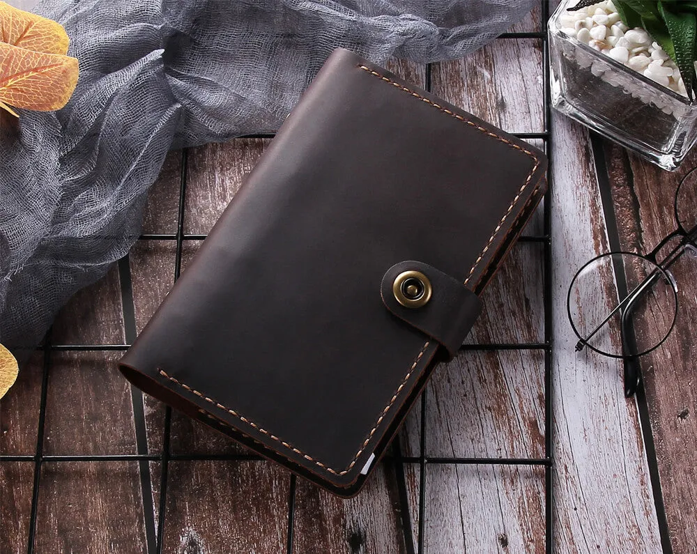 Handmade Leather Journal Notebook, A6 Ring Binder Organizer Agenda