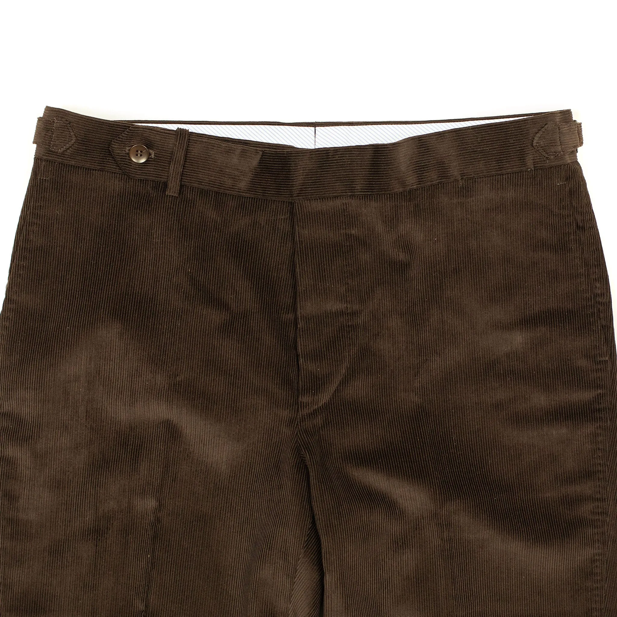 Higher-rise brown corduroy trousers with side tabs (restock)